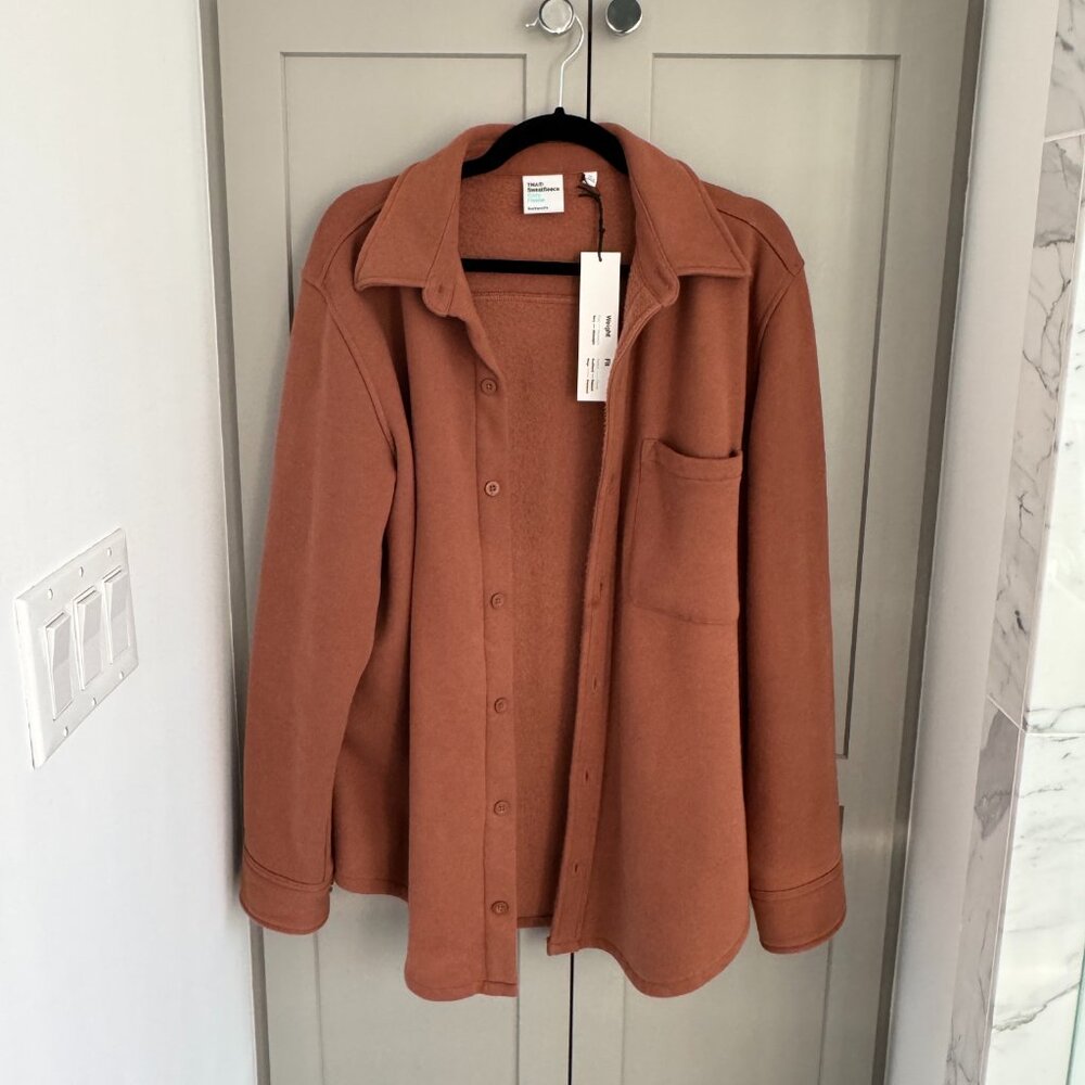 NEW Aritzia TNA Sweat Fleece Boyfriend Fit Shirt Jacket - Cognac - M